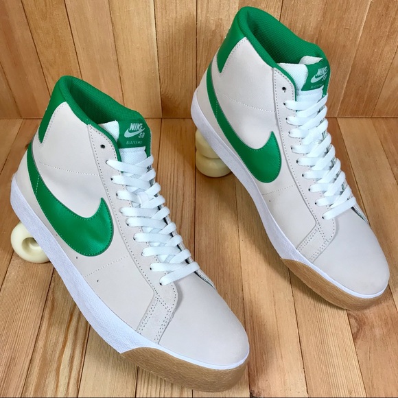Nike SB Zoom Blazer Mid White Green Skate Shoes - Picture 2 of 5